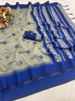 Sensational Grey Cotton Silk Saree With Nemesis Blouse Piece