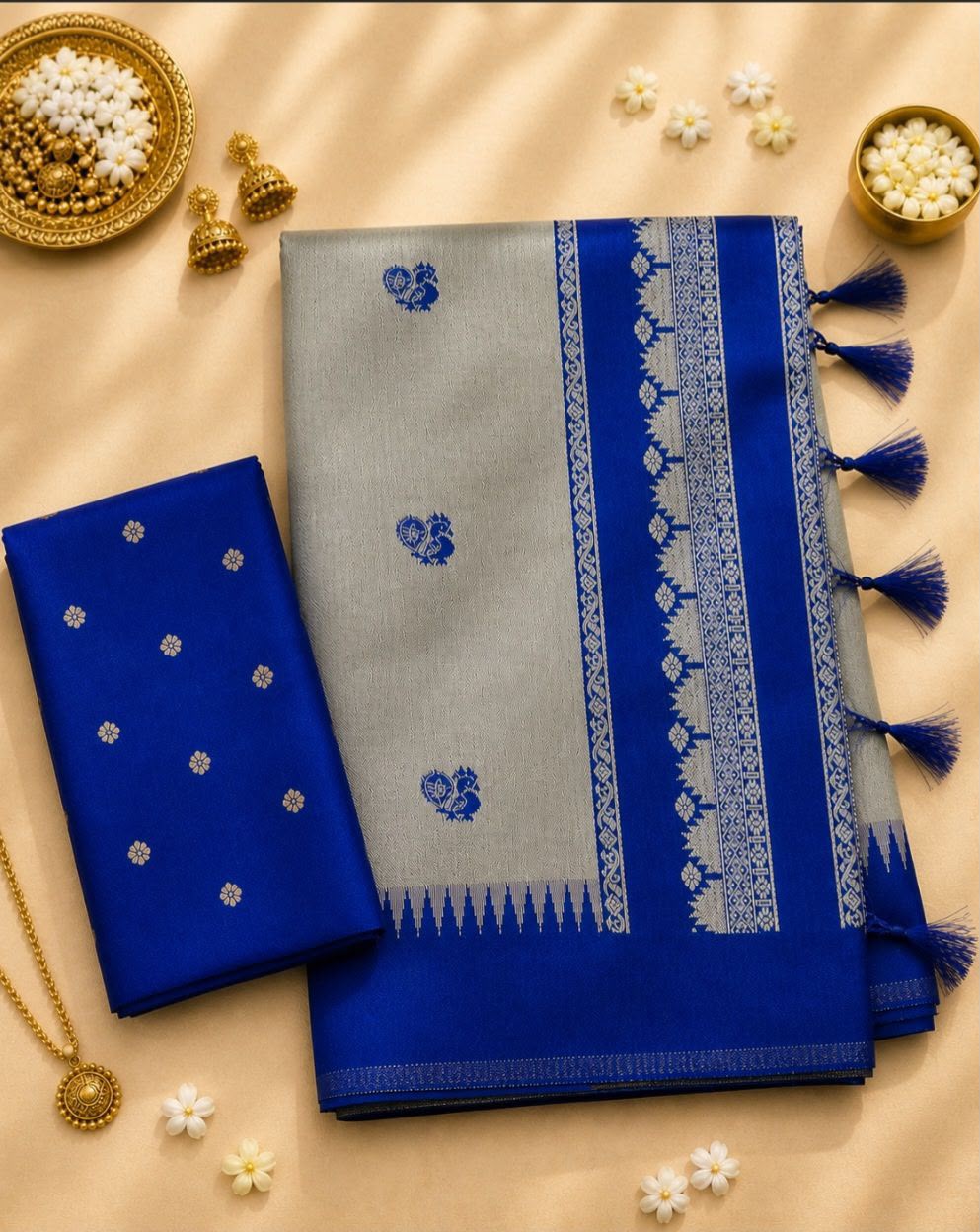 Sensational Grey Cotton Silk Saree With Nemesis Blouse Piece