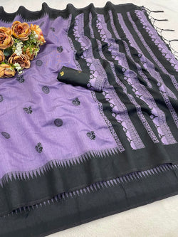 Charming Lavender Cotton Silk Saree With Blooming Blouse Piece