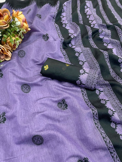 Charming Lavender Cotton Silk Saree With Blooming Blouse Piece