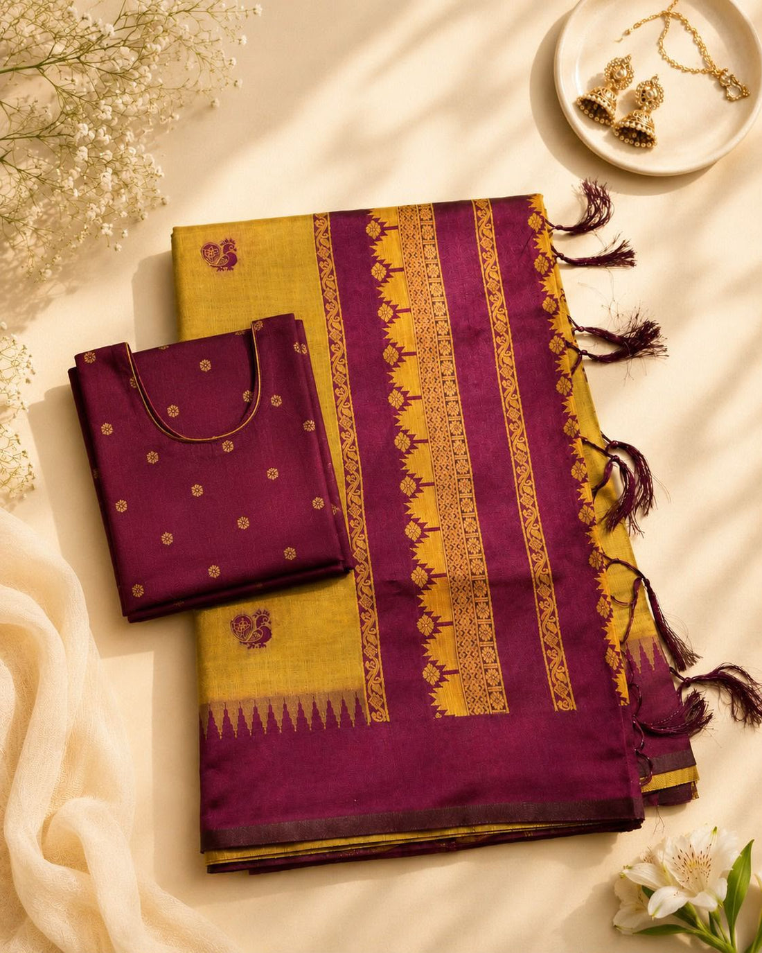 Wonderful Mustard Cotton Silk Saree With Ebullience Blouse Piece