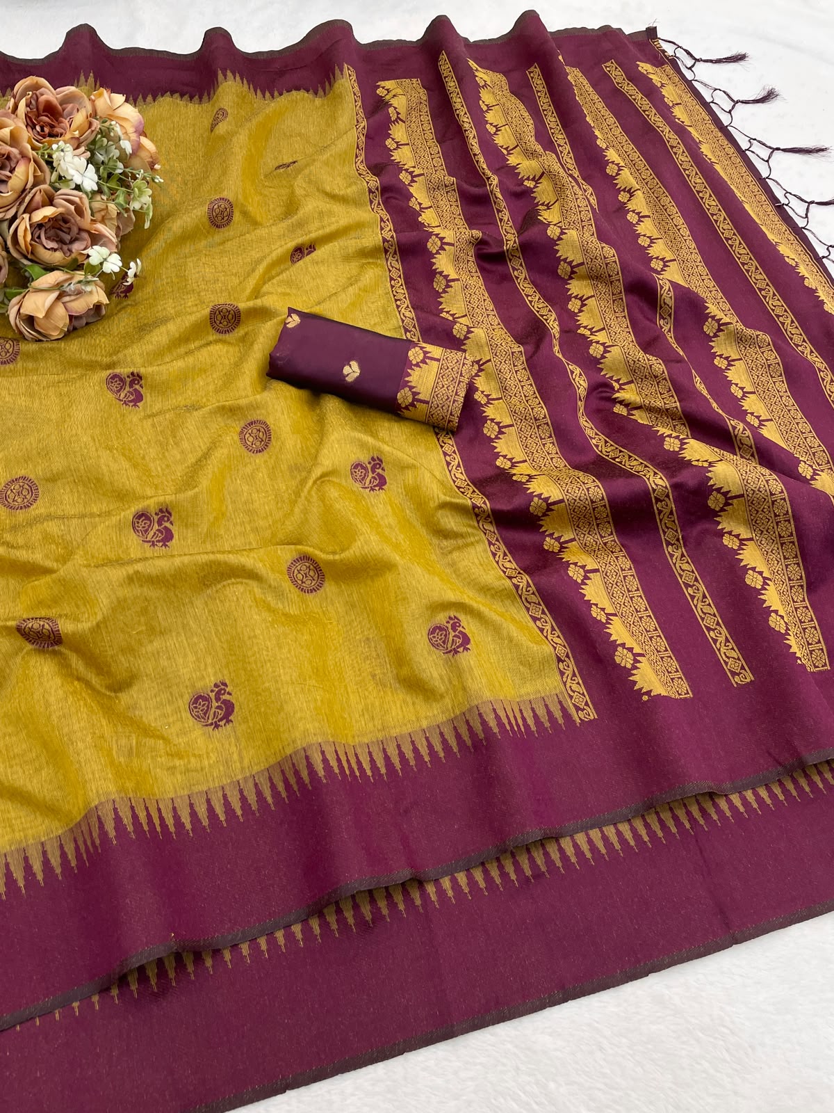 Wonderful Mustard Cotton Silk Saree With Ebullience Blouse Piece