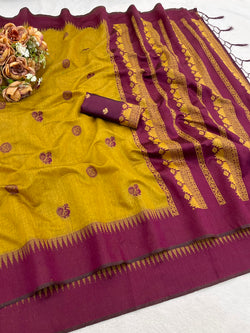 Wonderful Mustard Cotton Silk Saree With Ebullience Blouse Piece
