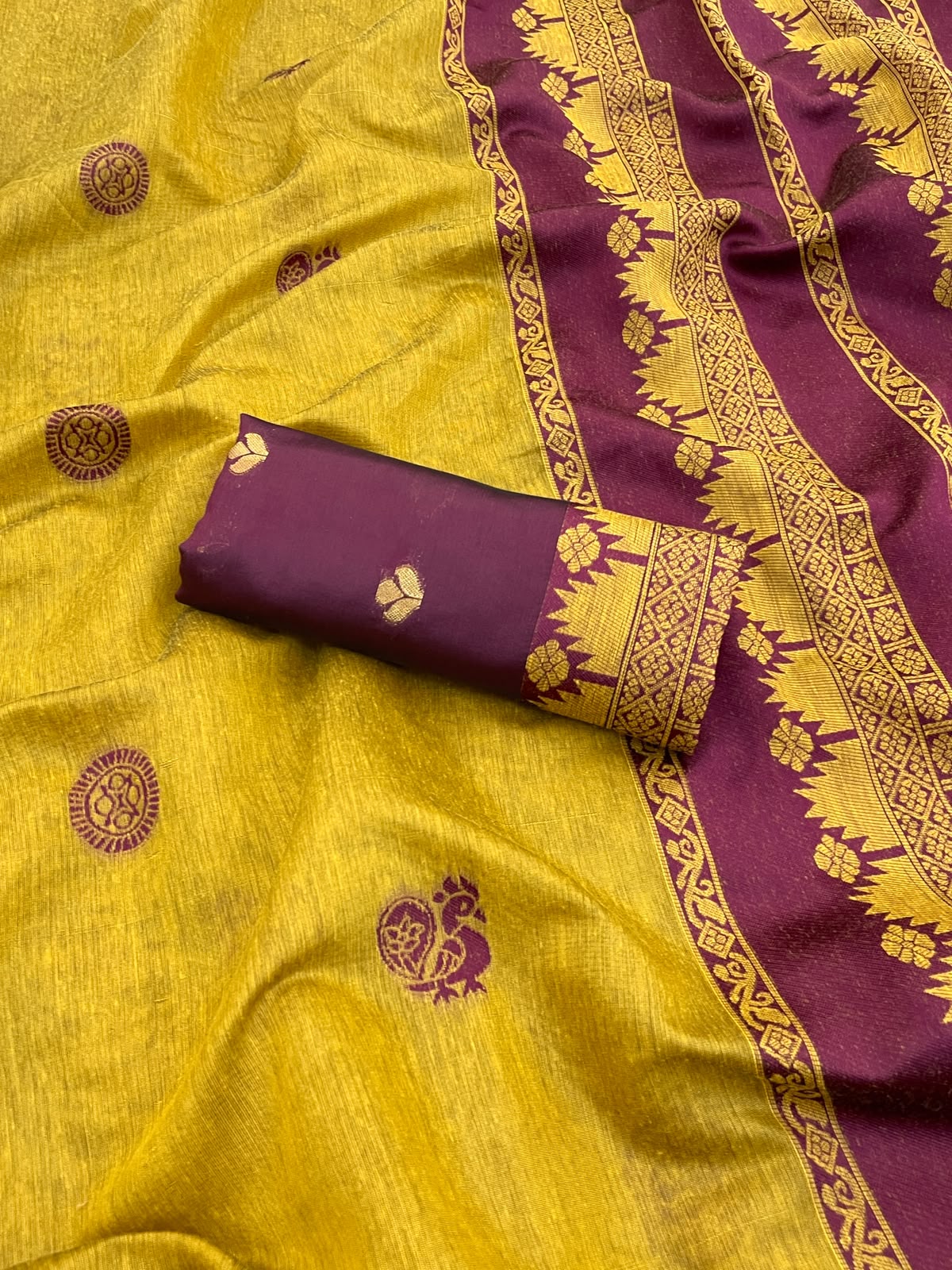 Wonderful Mustard Cotton Silk Saree With Ebullience Blouse Piece