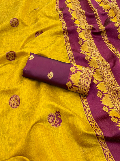 Wonderful Mustard Cotton Silk Saree With Ebullience Blouse Piece