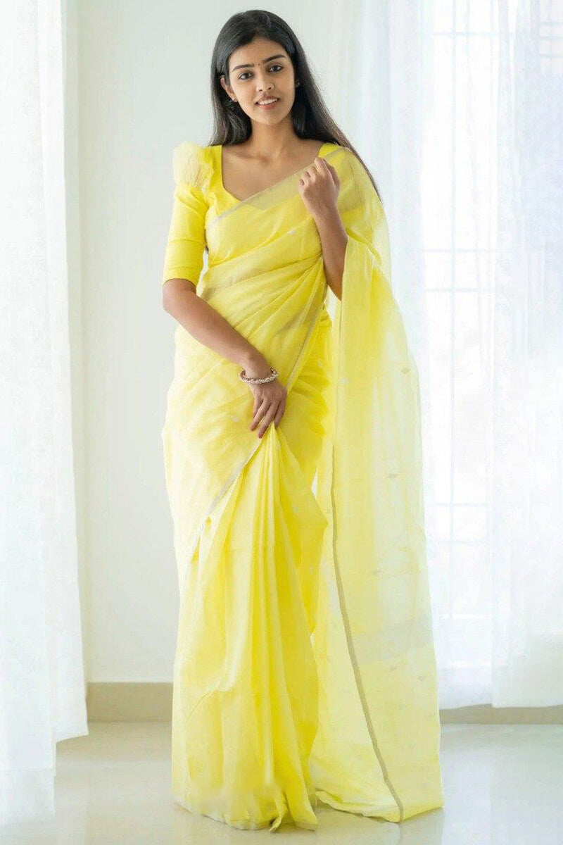 Lagniappe Lemon Cotton Silk Saree With Lissome Blouse Piece