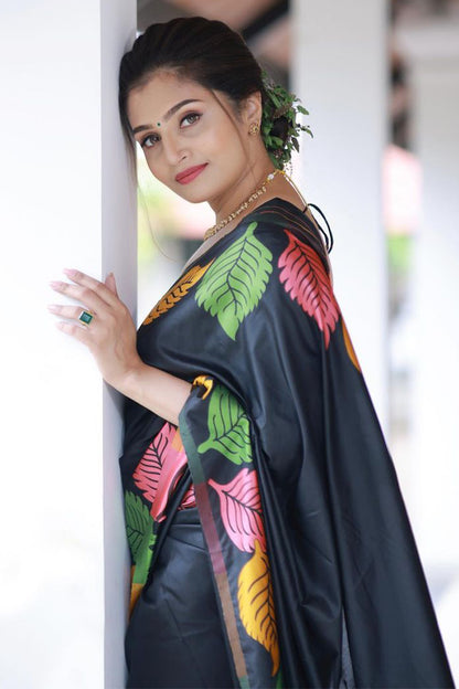 Pretty Black Soft Silk Saree With Beautiful Blouse Piece