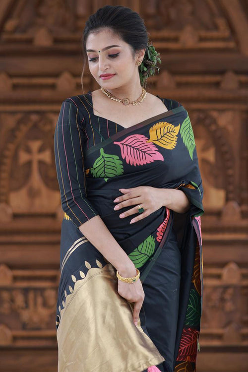 Load image into Gallery viewer, Pretty Black Soft Silk Saree With Beautiful Blouse Piece
