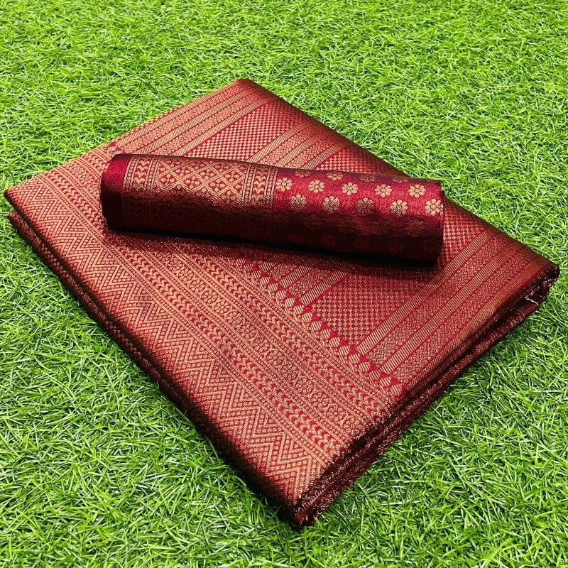 Exquisite Wine Soft Silk Saree With Wonderful Blouse Piece