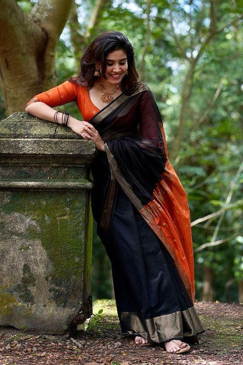 Load image into Gallery viewer, Ravishing Black Soft Silk Saree With Enthralling Blouse Piece
