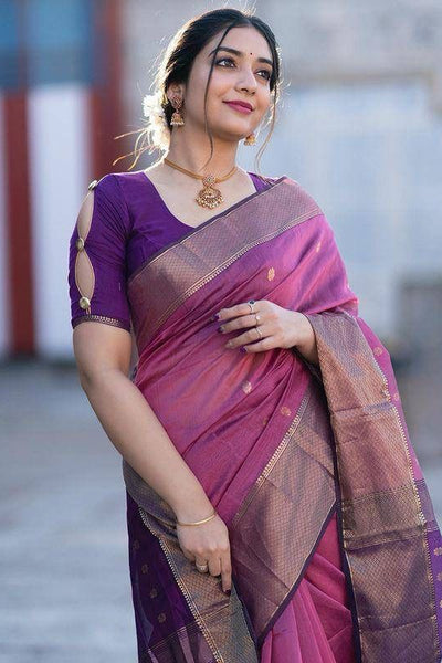 Angelic Lavendor Soft Silk Saree With Scrupulous Blouse Piece