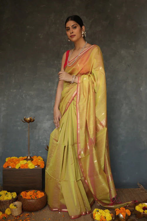 Load image into Gallery viewer, Magnificat Mustard Cotton Silk Saree With Exemplary Blouse Piece
