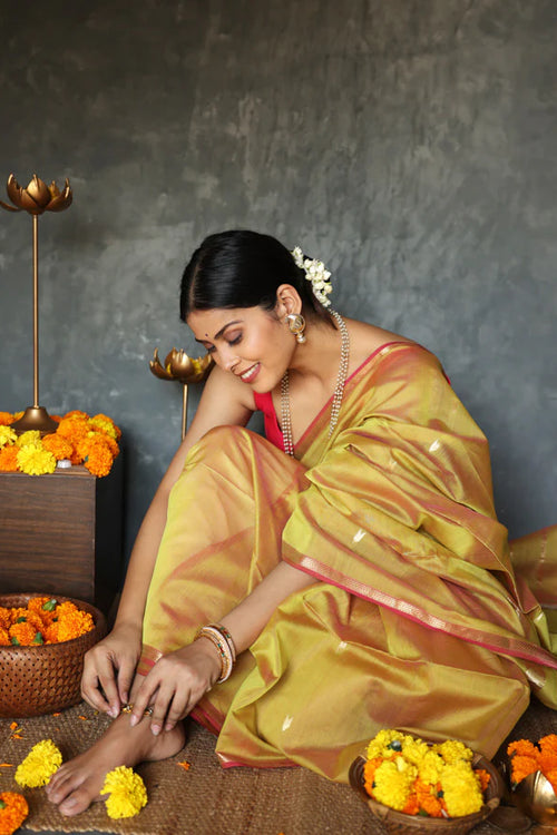 Load image into Gallery viewer, Magnificat Mustard Cotton Silk Saree With Exemplary Blouse Piece
