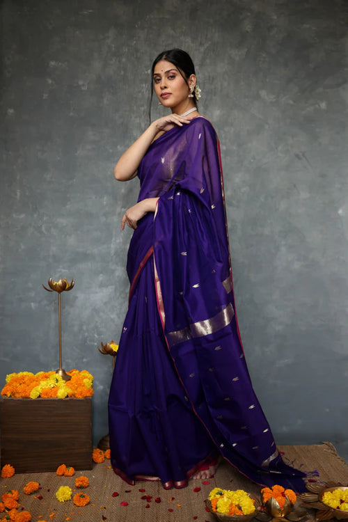 Load image into Gallery viewer, Fantabulous Navy Blue Cotton Silk Saree With Embellished Blouse Piece
