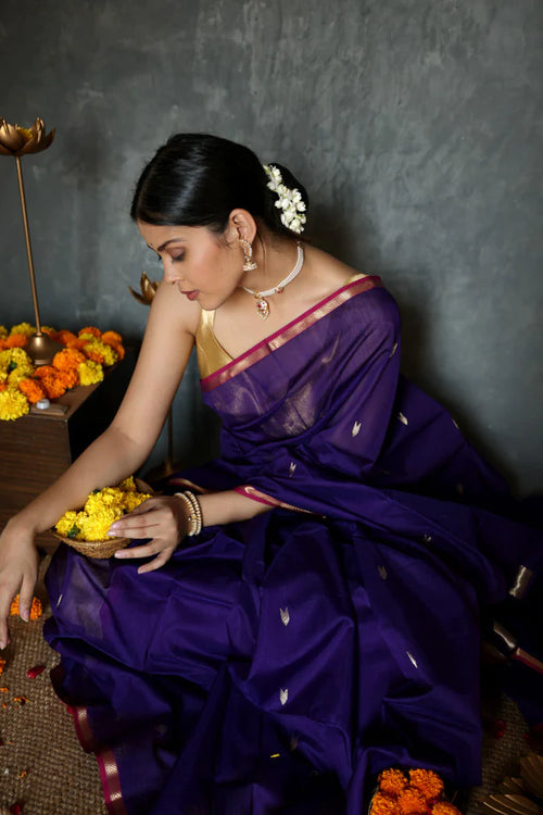 Load image into Gallery viewer, Fantabulous Navy Blue Cotton Silk Saree With Embellished Blouse Piece
