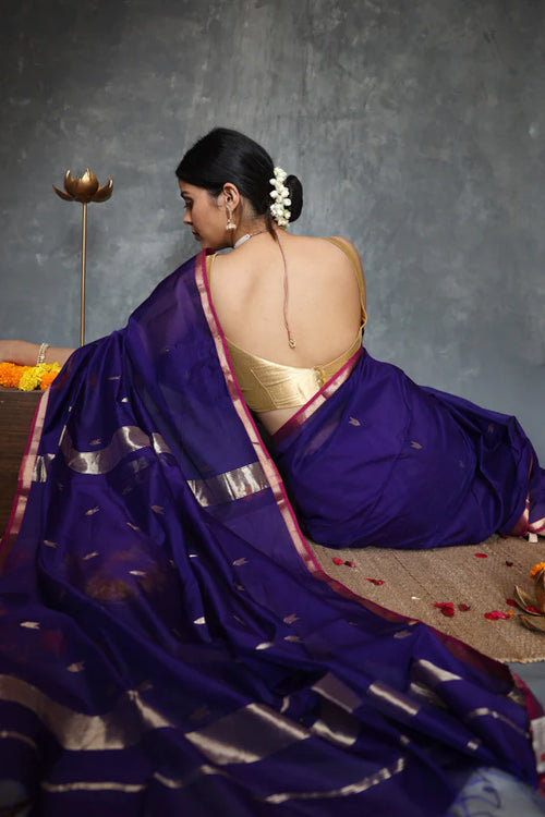 Load image into Gallery viewer, Fantabulous Navy Blue Cotton Silk Saree With Embellished Blouse Piece
