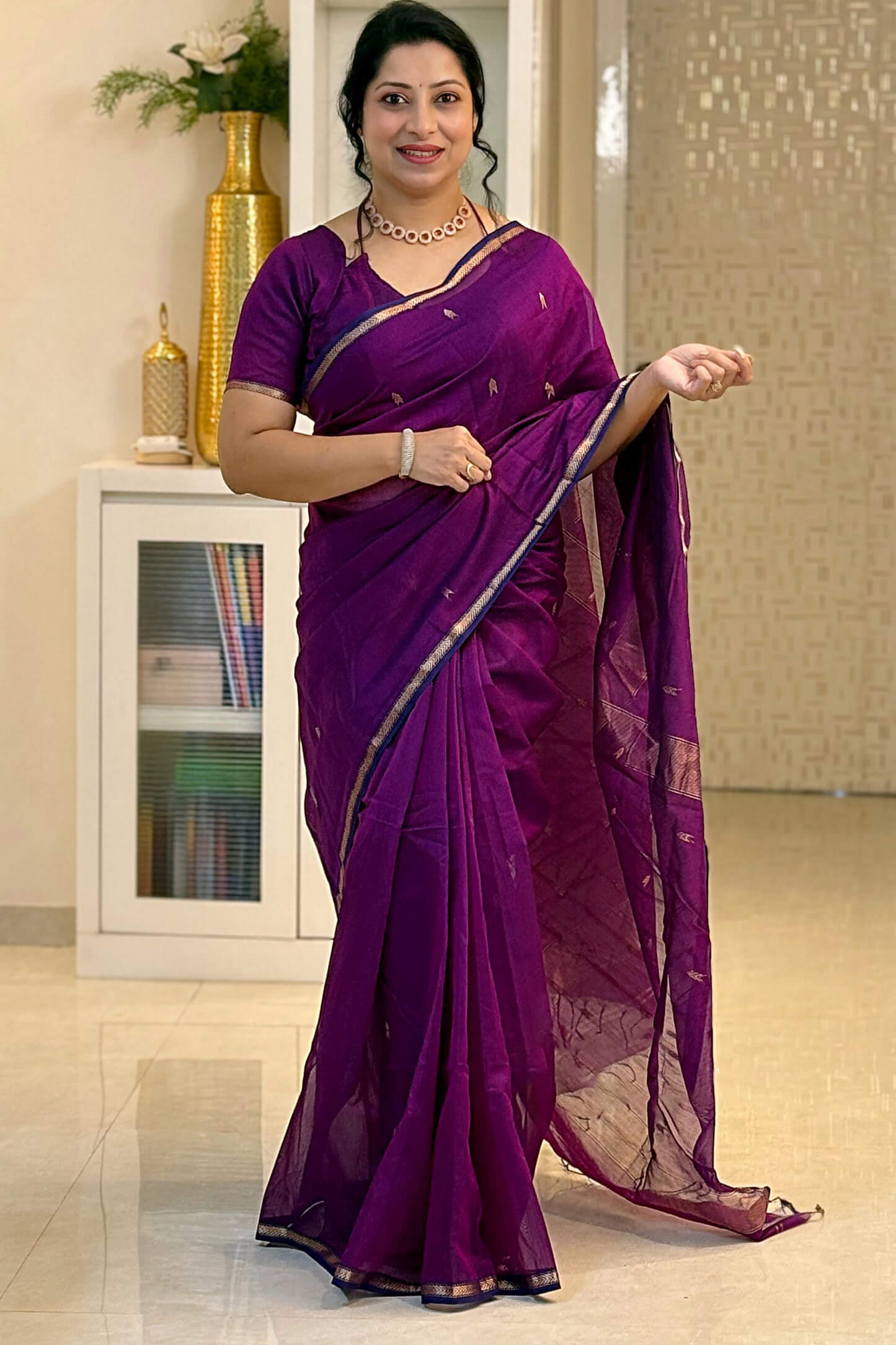 Prettiest Purple Cotton Silk Saree With Glorious Blouse Piece