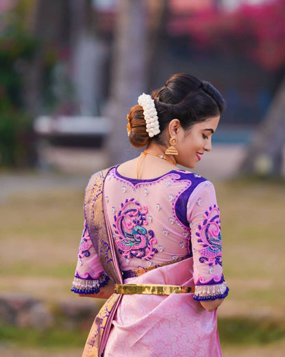 Scintilla Pink Soft Banarasi Silk Saree With Two Palimpsest Blouse Piece