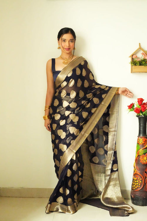 Load image into Gallery viewer, Tempting 1-Minute Ready To Wear Black Soft Silk Saree
