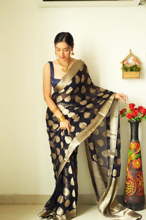 Load image into Gallery viewer, Tempting 1-Minute Ready To Wear Black Soft Silk Saree
