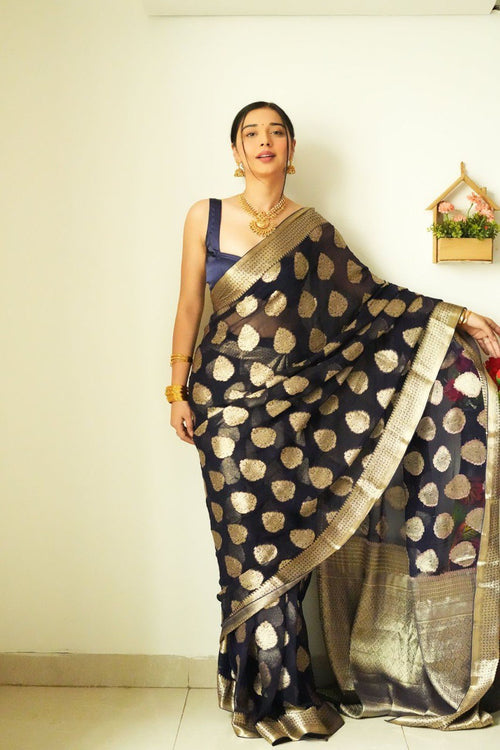 Load image into Gallery viewer, Tempting 1-Minute Ready To Wear Black Soft Silk Saree

