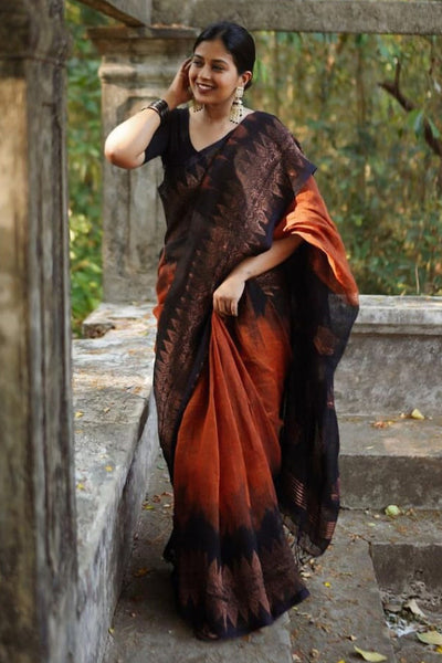 Outstanding Orange Soft Silk Saree With Dalliance Blouse Piece