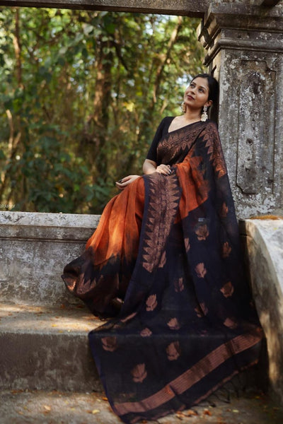 Outstanding Orange Soft Silk Saree With Dalliance Blouse Piece