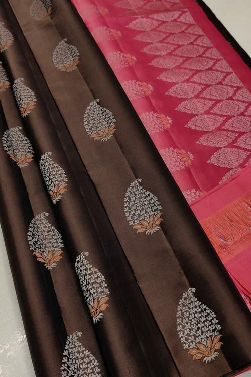 Load image into Gallery viewer, Inspiring Brown Soft Silk Saree With Lustrous Blouse Piece
