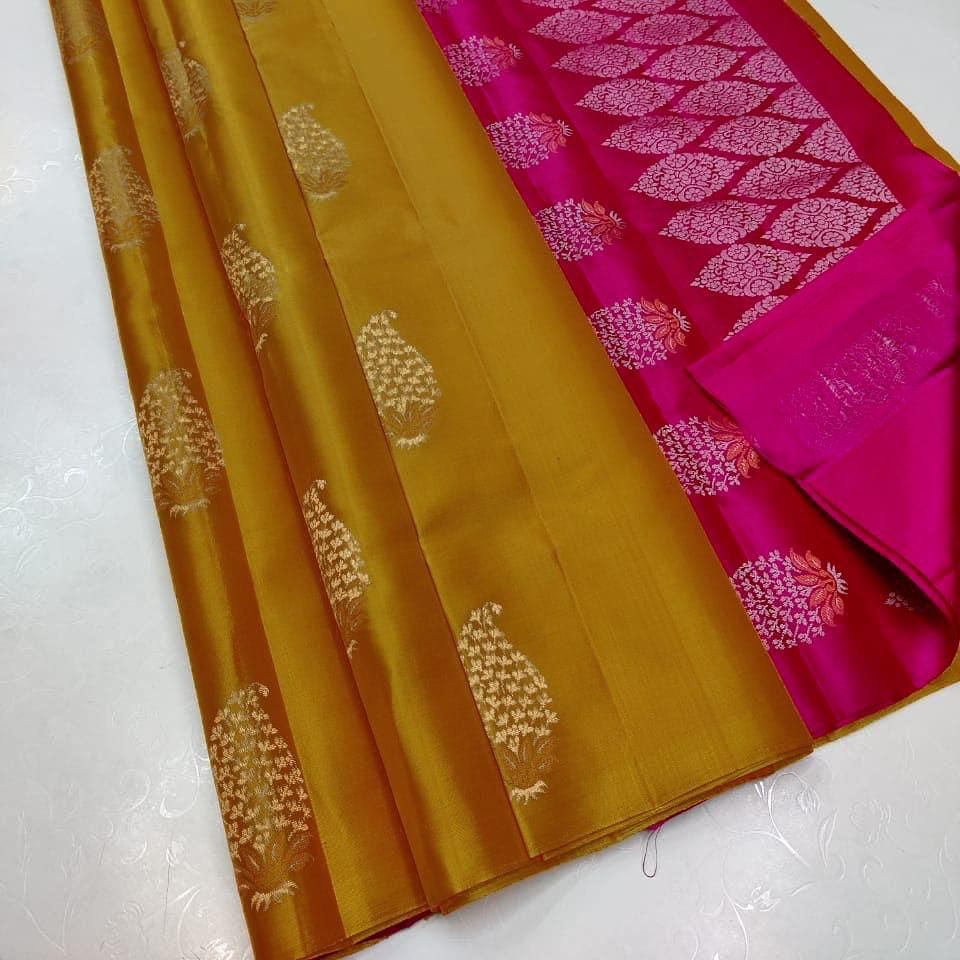 Classy Mustard Soft Silk Saree With Lustrous Blouse Piece