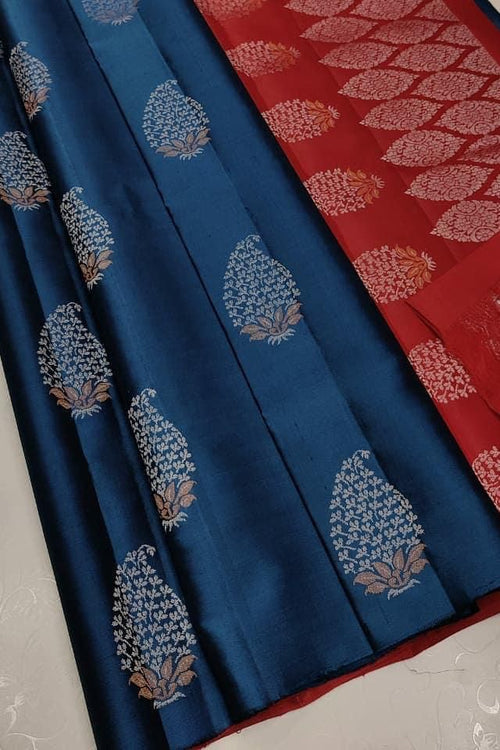 Load image into Gallery viewer, Pretty Navy Blue Soft Silk Saree With Luminous Blouse Piece
