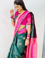 Blooming Green Soft Banarasi Silk Saree With Ethnic Blouse Piece