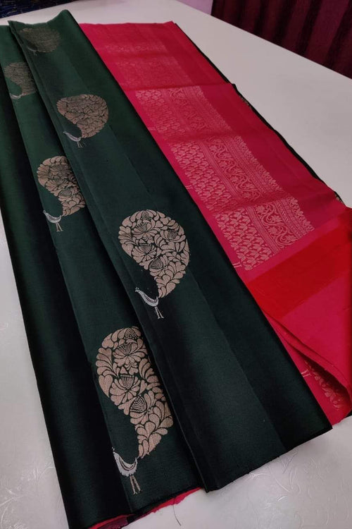 Load image into Gallery viewer, Precious Dark Green Soft Silk Saree With Beautiful Blouse Piece
