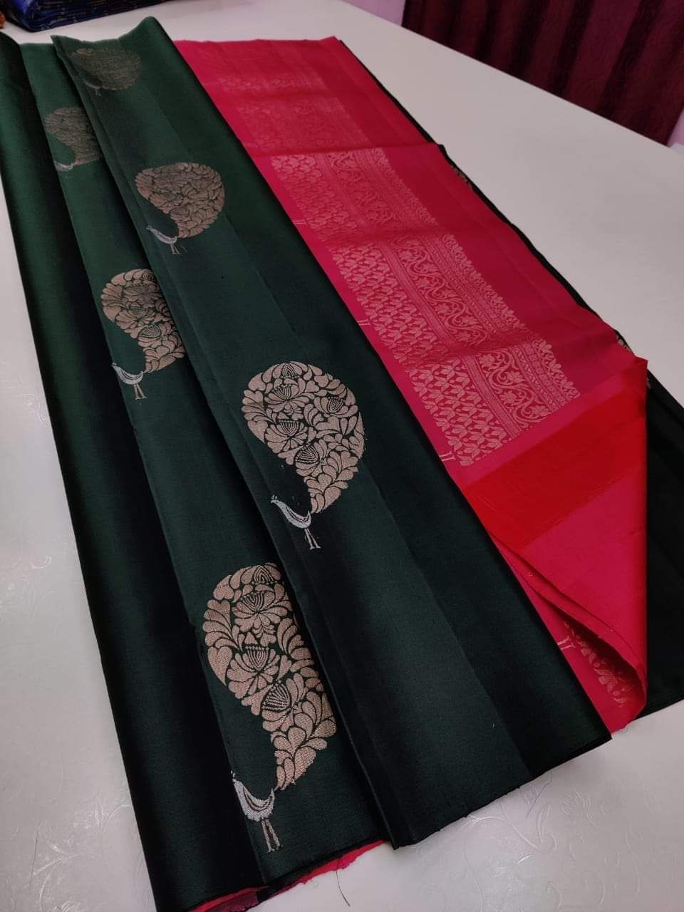 Precious Dark Green Soft Silk Saree With Beautiful Blouse Piece