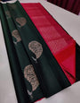 Precious Dark Green Soft Silk Saree With Beautiful Blouse Piece