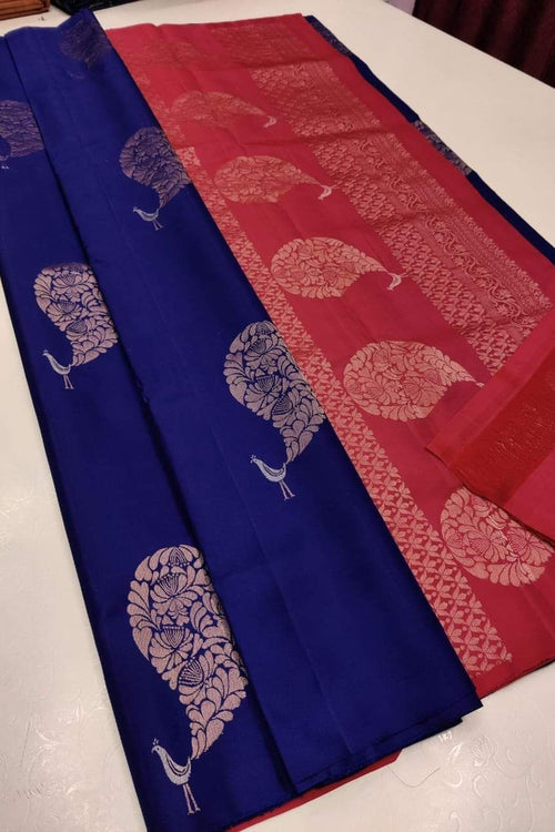 Load image into Gallery viewer, Breathtaking Navy Blue Soft Silk Saree With Glorious Blouse Piece
