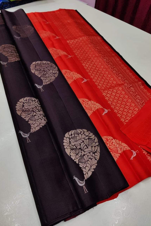 Load image into Gallery viewer, Lagniappe Wine Soft Silk Saree With Denouement Blouse Piece
