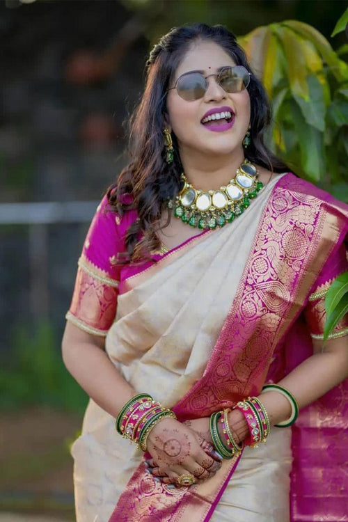 Load image into Gallery viewer, Classic Beige Soft Banarasi Silk Saree With Desultory Blouse Piece
