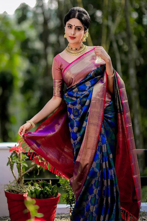 Load image into Gallery viewer, Surreptitious Blue Soft Banarasi Silk Saree With Pleasant Blouse Piece
