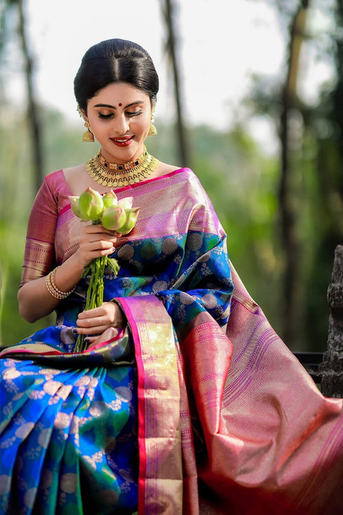 Load image into Gallery viewer, Surreptitious Blue Soft Banarasi Silk Saree With Pleasant Blouse Piece
