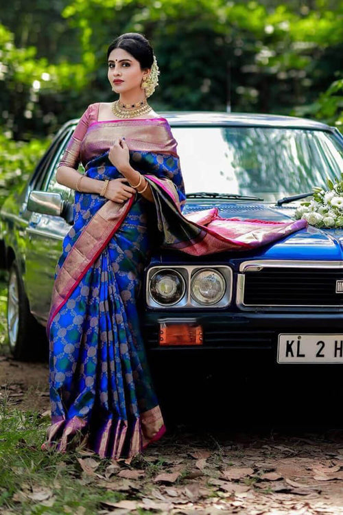 Load image into Gallery viewer, Surreptitious Blue Soft Banarasi Silk Saree With Pleasant Blouse Piece
