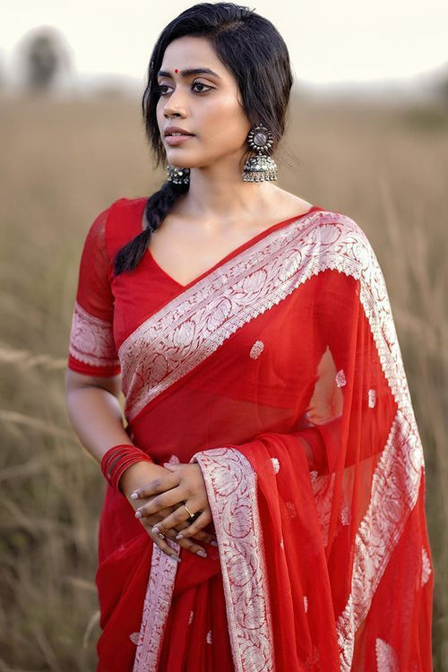 Load image into Gallery viewer, Designer Red Soft Silk Saree With Arresting Blouse Piece
