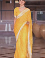 Exquisite Yellow Soft Silk Saree With Profuse Blouse Piece