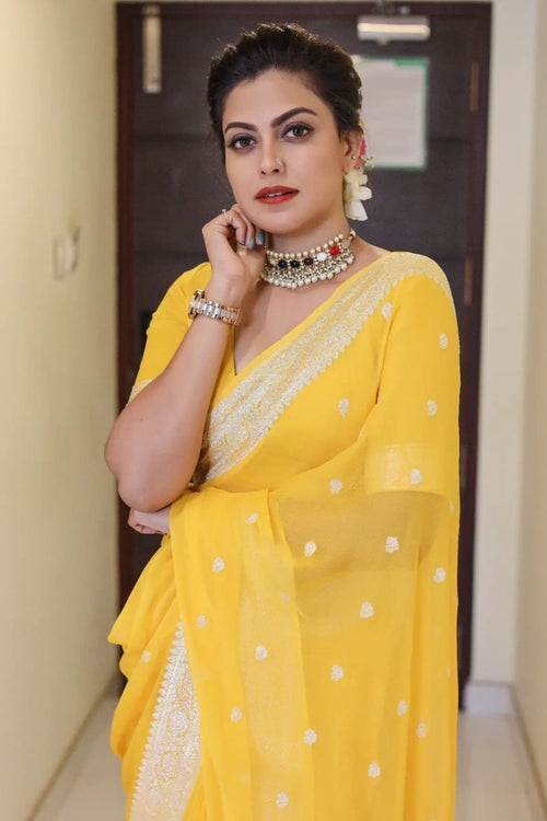 Load image into Gallery viewer, Exquisite Yellow Soft Silk Saree With Profuse Blouse Piece
