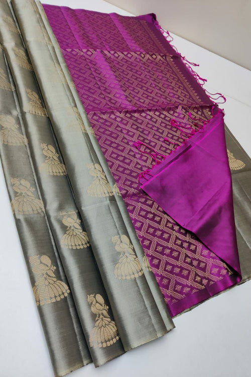 Load image into Gallery viewer, Innovative Grey Soft Silk Saree With Amazing Blouse Piece
