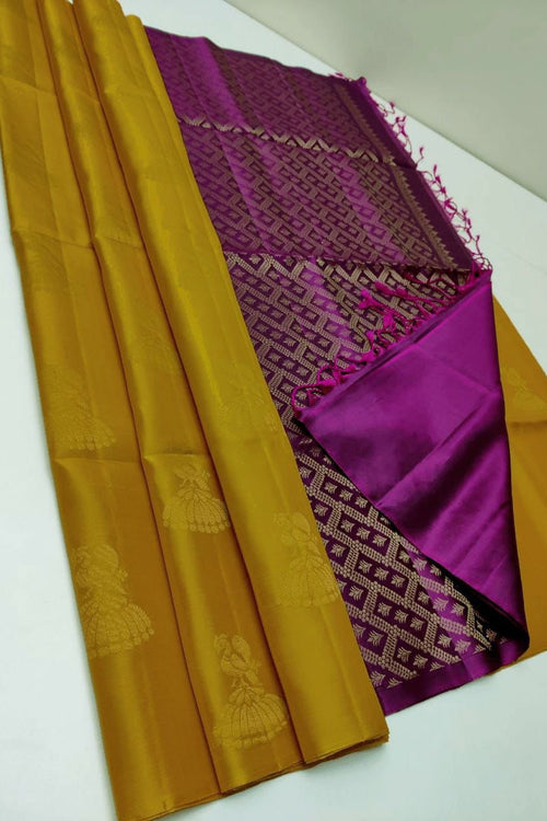 Load image into Gallery viewer, Gleaming Mustard Soft Silk Saree With Energetic Blouse Piece
