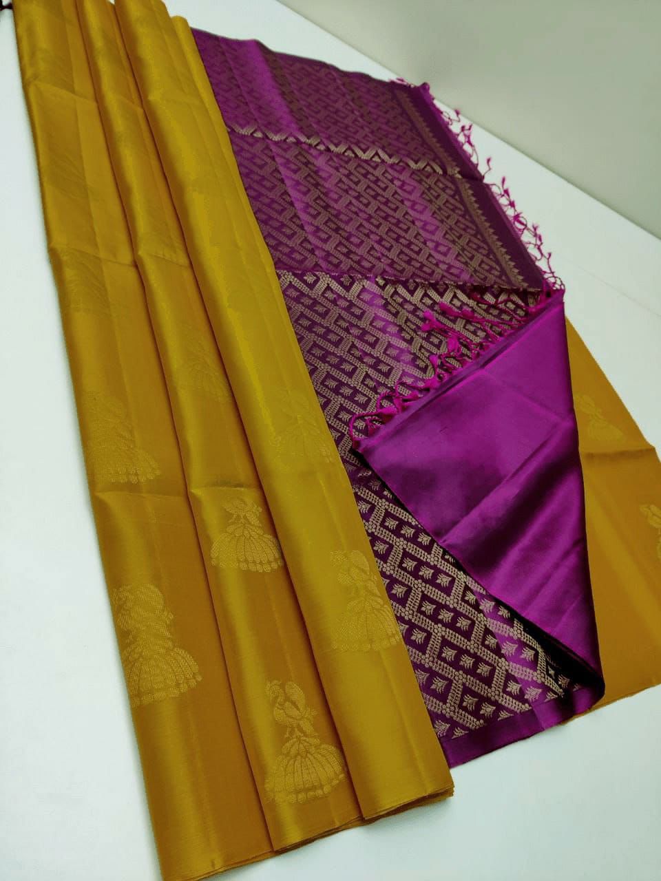 Gleaming Mustard Soft Silk Saree With Energetic Blouse Piece