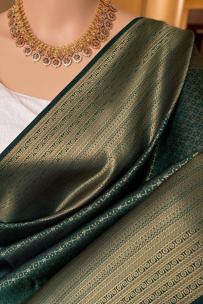 Gorgeous Dark Green Soft Silk Saree With Alluring Blouse Piece