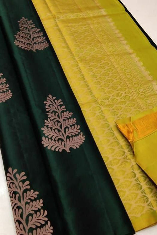 Load image into Gallery viewer, Deserving Dark Green Soft Silk Saree With Glowing Blouse Piece
