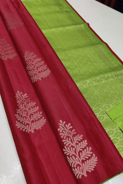 Surpassing Red Soft Silk Saree With Desiring Blouse Piece