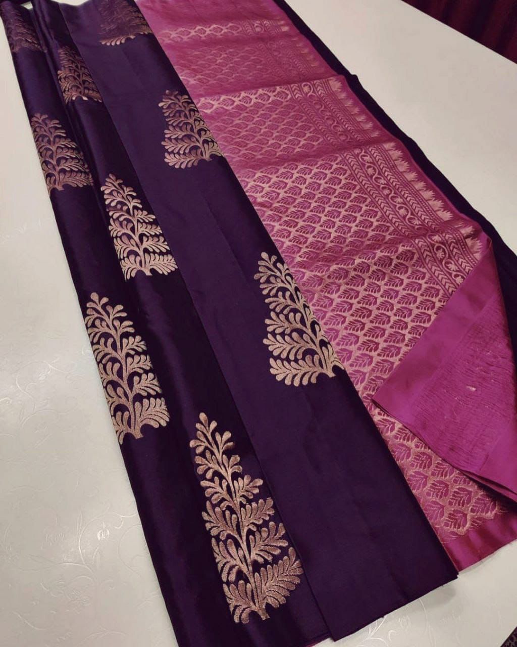 Engrossing Wine Soft Silk Saree With Blooming Blouse Piece